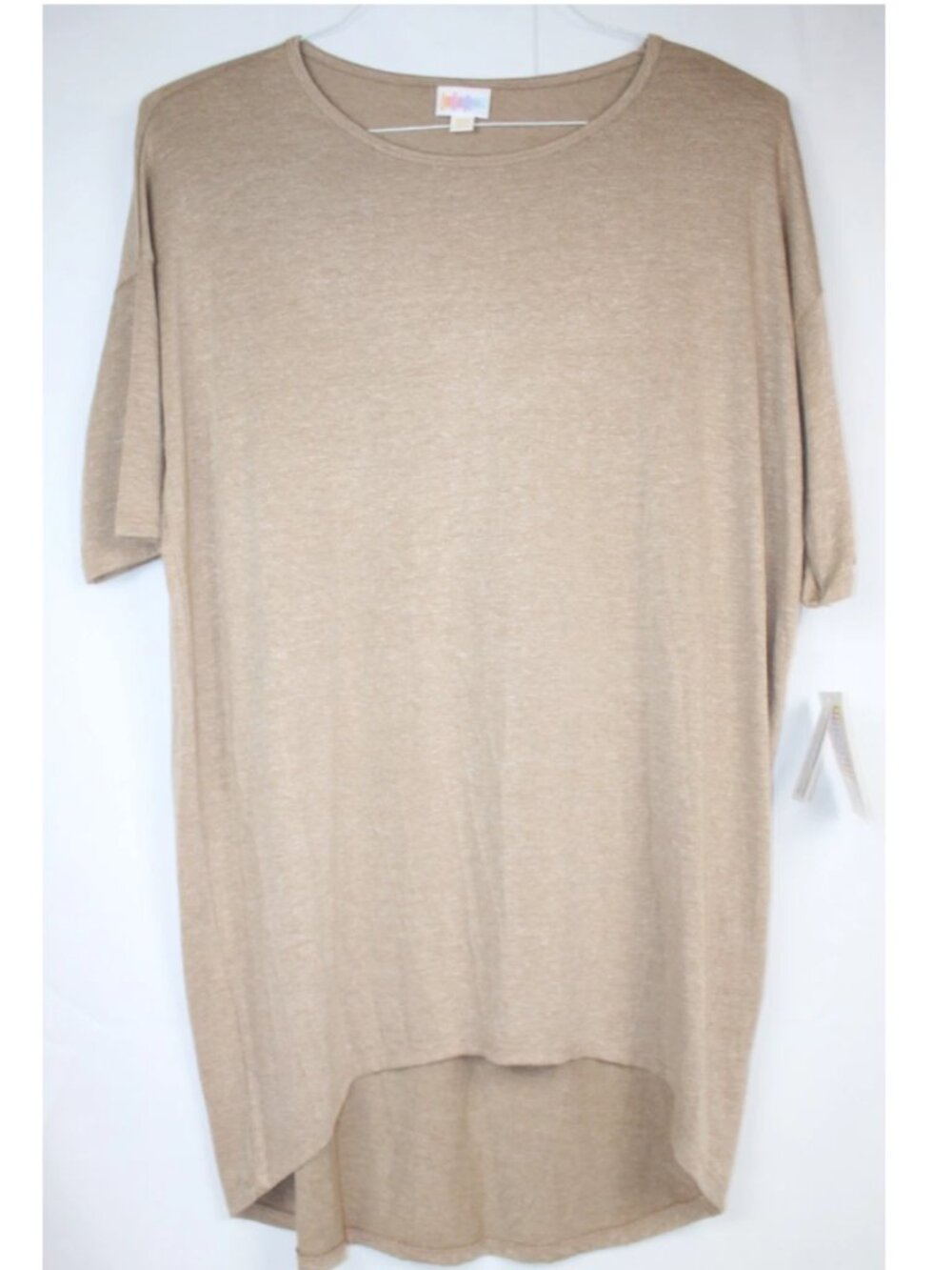 LuLaRoe IRMA T Shirt Women's Top Short Sleeve NWT Size XXS 2XS Shiny Beige Solid